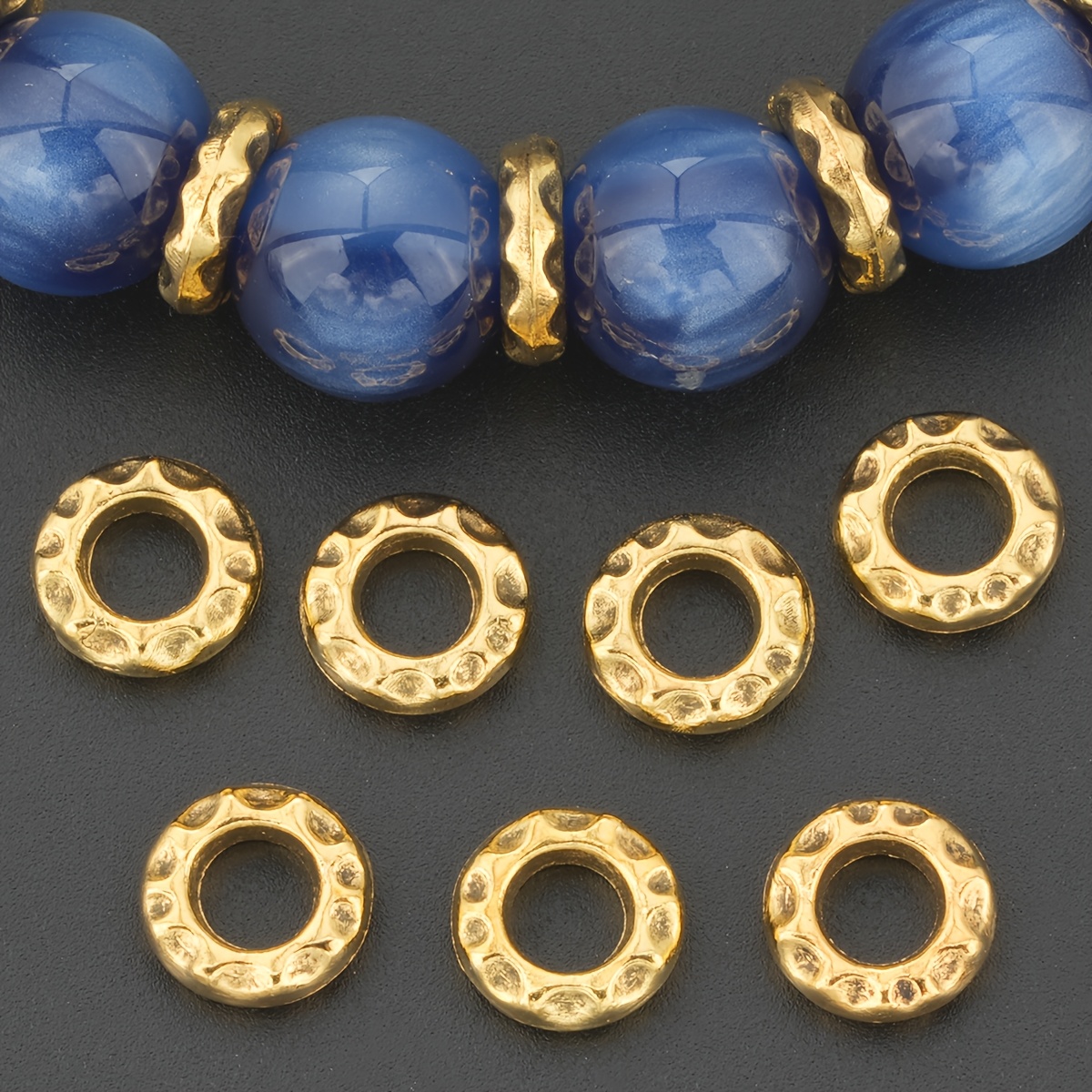 55pcs Antique Golden Round Hammered Spacer Beads